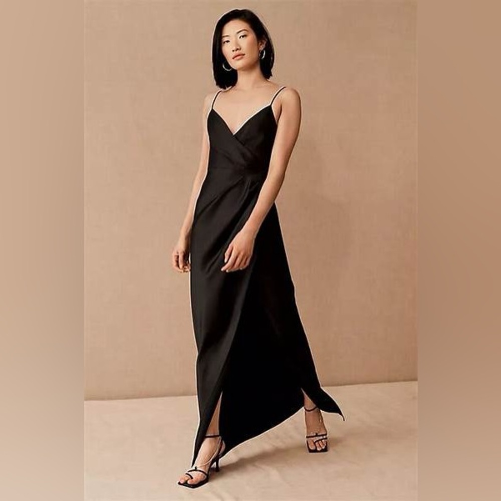 BHLDN black satin maxi dress with slit